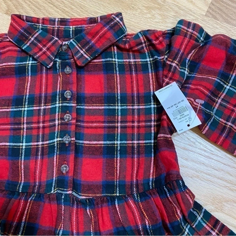 Old Navy Tartan Plaid Tiered Dress NWT 4T Red Blue Green Long Puff Sleeve
